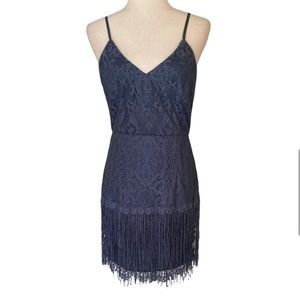 BEAUTIFUL! Two Sisters The Label Shimmy Lace Fringe Open Back Mini Dress